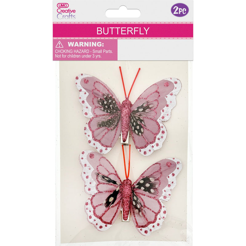 BUTTERFLY CLIP EMB BURGUNDY 2PC 8CM