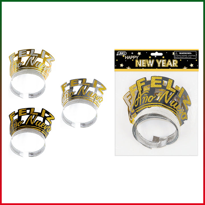 TIARA  "FELIZ ANO"  BLK&GLD; 3PC