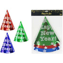 CONE HATS " HAPPY NEW YR" ASSTD COLORS; 3PCS