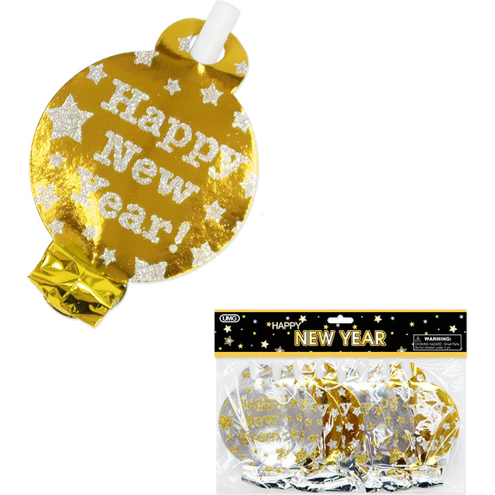 PARTY BLOWOUT "HAPPY NEW YR" BLK&GLD; 8PCS