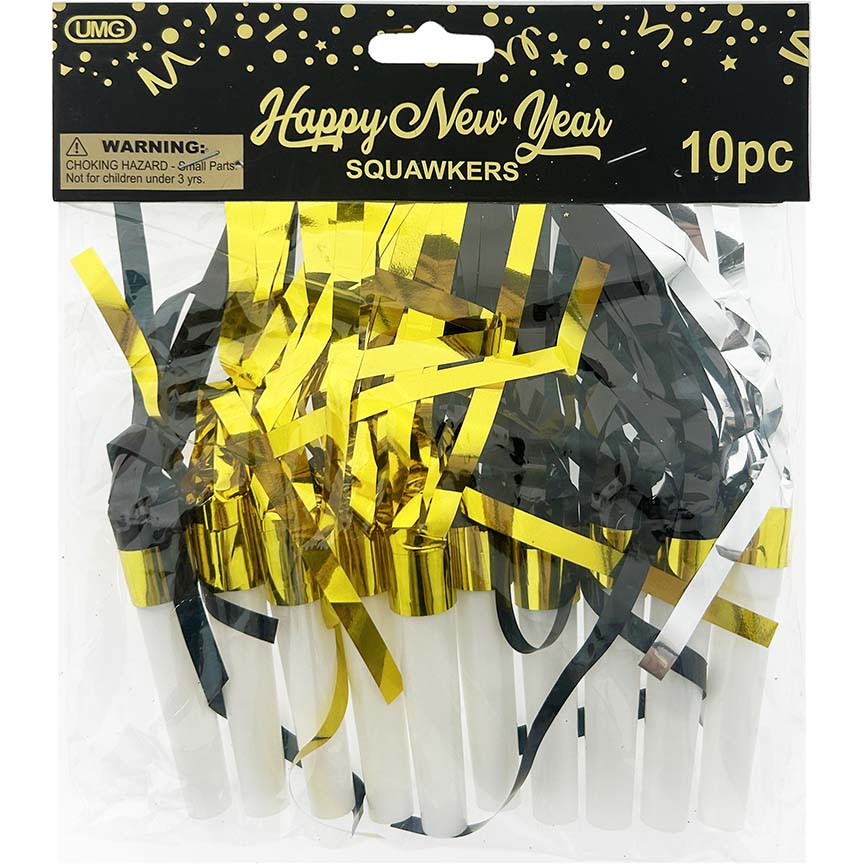 FRINGE BLOWOUT "HAPPY NEW YR" BLK&GOLD; 10PCS