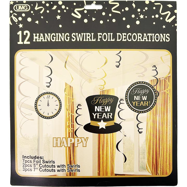 HANGING DÉCOR SWIRL FOIL 12PCS