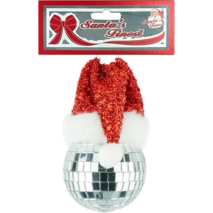 BALL MIRROR W/ SANTA HAT 1PC WHR