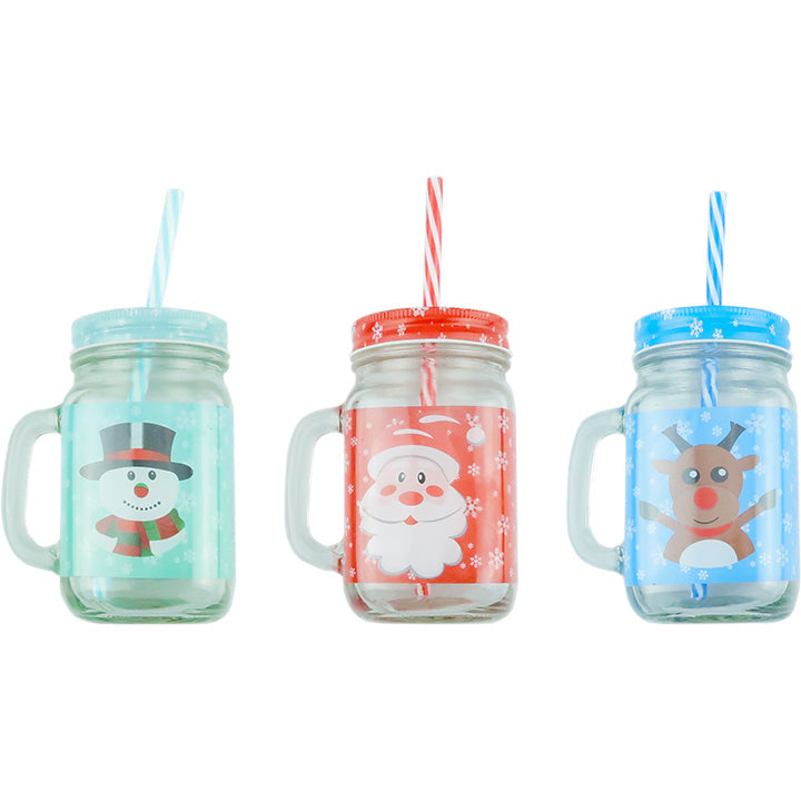 GLASS CUP W/ STRAW 450ML 3ASSTD