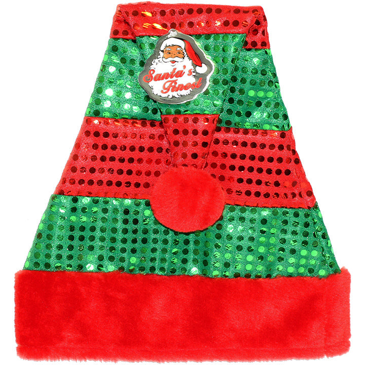 SANTA HAT STRIPE RED& GREEN SEQUIN