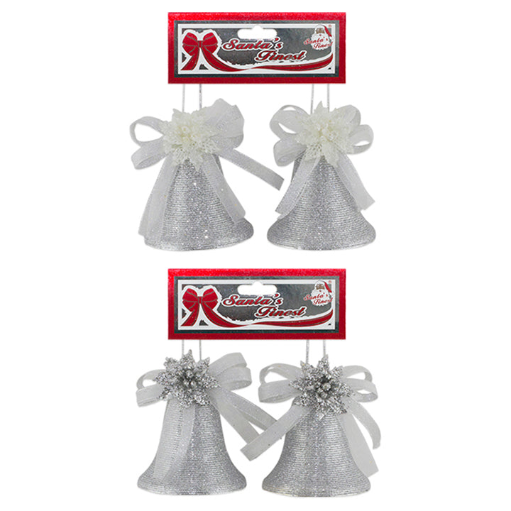 BELL W/ BOW 8CM 2PC SILVER