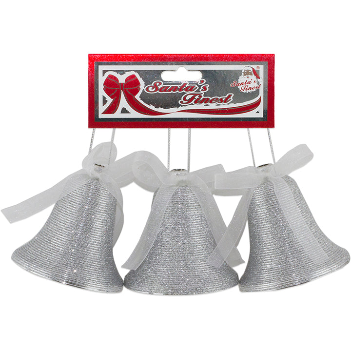 BELL W/ SHEER BOW 8CM 3PC SILVER