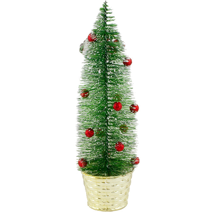 MINI PINE TREE DECORATED W/ GLITTER BALLS GREEN