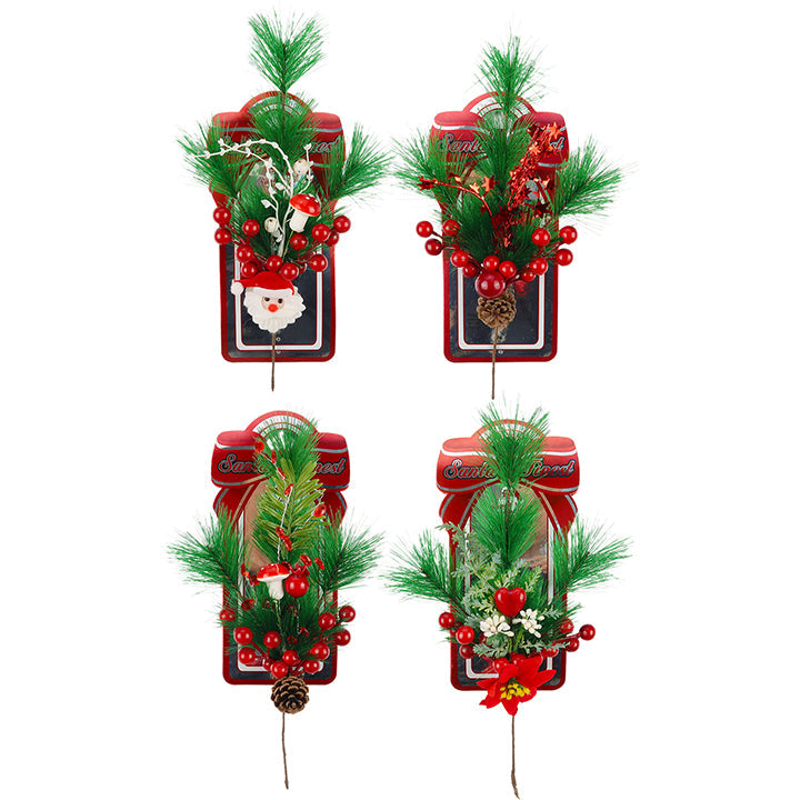 CHRISTMAS PICK SANTA/FLOWER DECOR 4ASTD