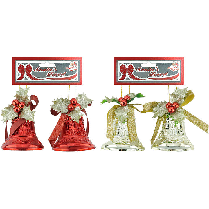 BELL CHRISTMAS VBOW&LEAVES 8CM 2PC TRD