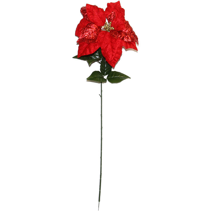 POINSETTIA LONG STEM VELVET 60CM W/ 2LV