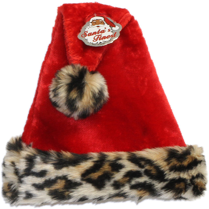 SANTA HAT PLUSH W/ CHEETAH DOUBLE CUFF