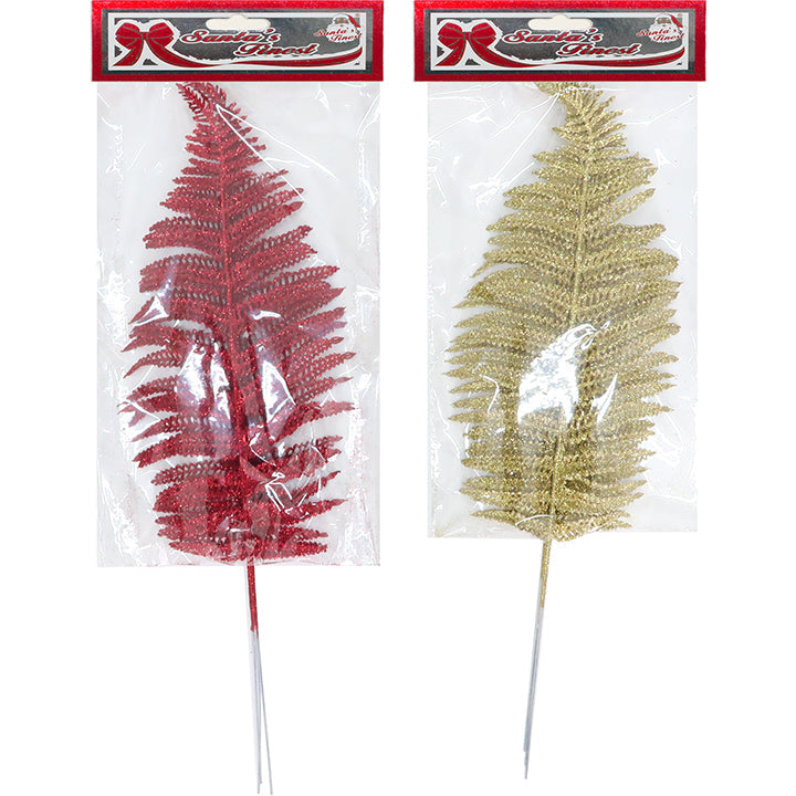 CHRISTMAS FERN BRANCH 3PC RED&GOLD