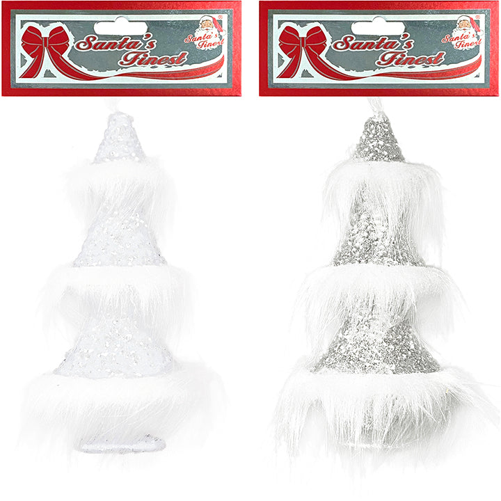 TREE GLITR W/FUR 18CM 1PC SILVER