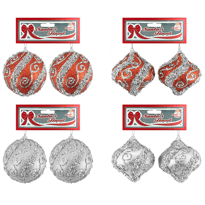 ORNAMENT W/SWIRLS GLITR 8CM 2PC WHR