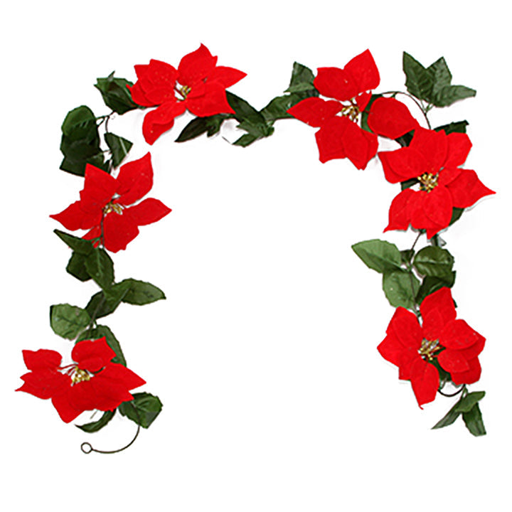 LARGE POINSETTIA GARLAND 6 FLOWER 18 LEAVES