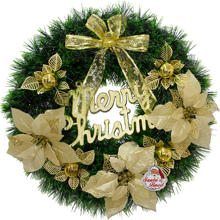 WREATH 48CM DECORATED GOLD LG