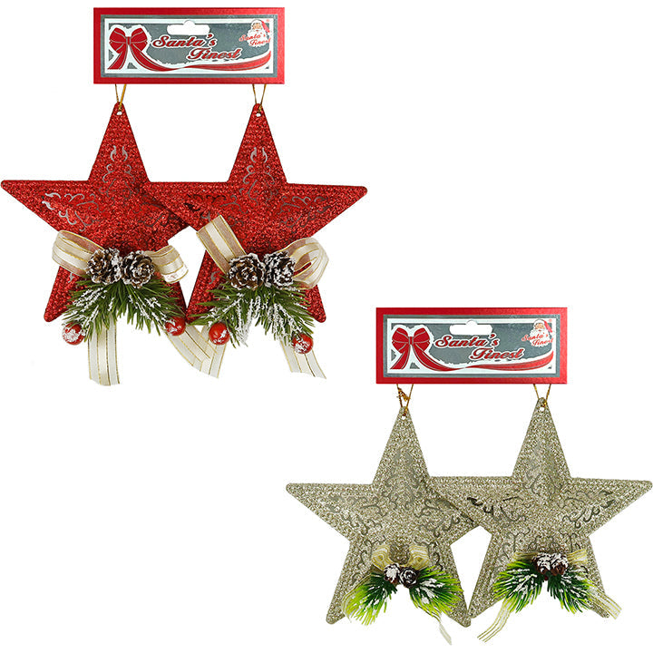 STAR W/ BOW DECOR 15CM 2PC TRD