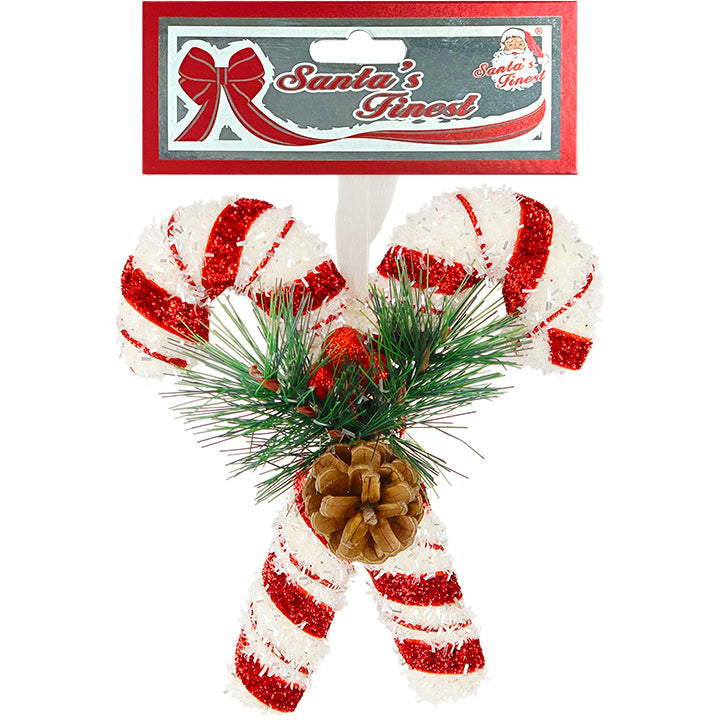 CANDY CANE DUO W/ PINE CONE DS1637; 1PC RED