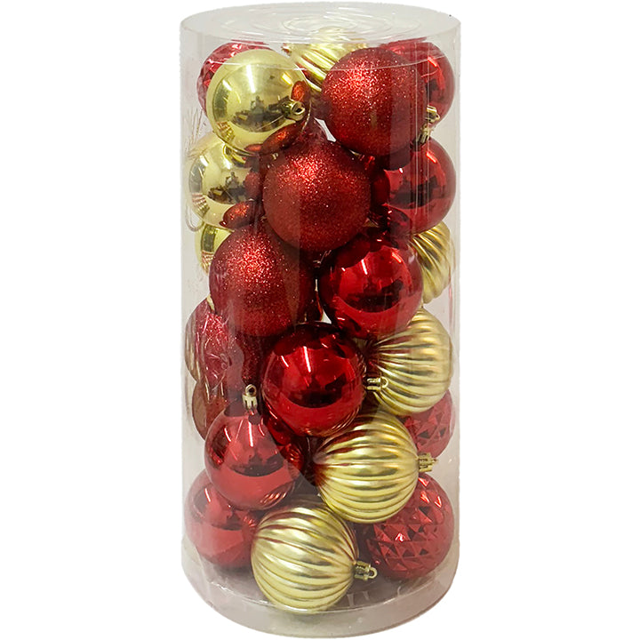 30PK BALL TUBE RED&GLD 7CM