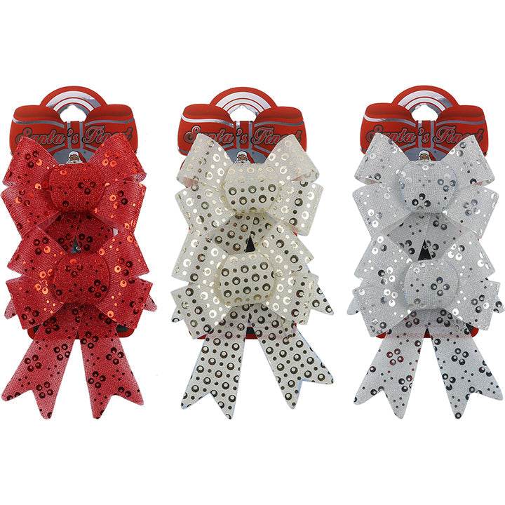 BOW METALLIC SEQUINS 2PCS RED/SILVER