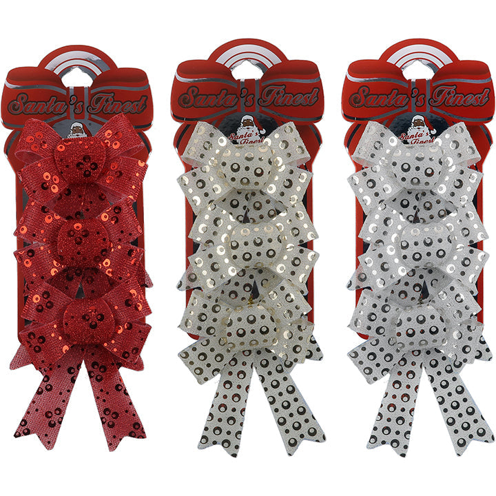 BOW METALLIC SEQUINS 3PCS RED/SILVER