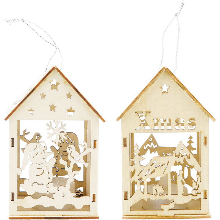 XMAS WOODEN ORNAMENT HOUSE LIGHT UP