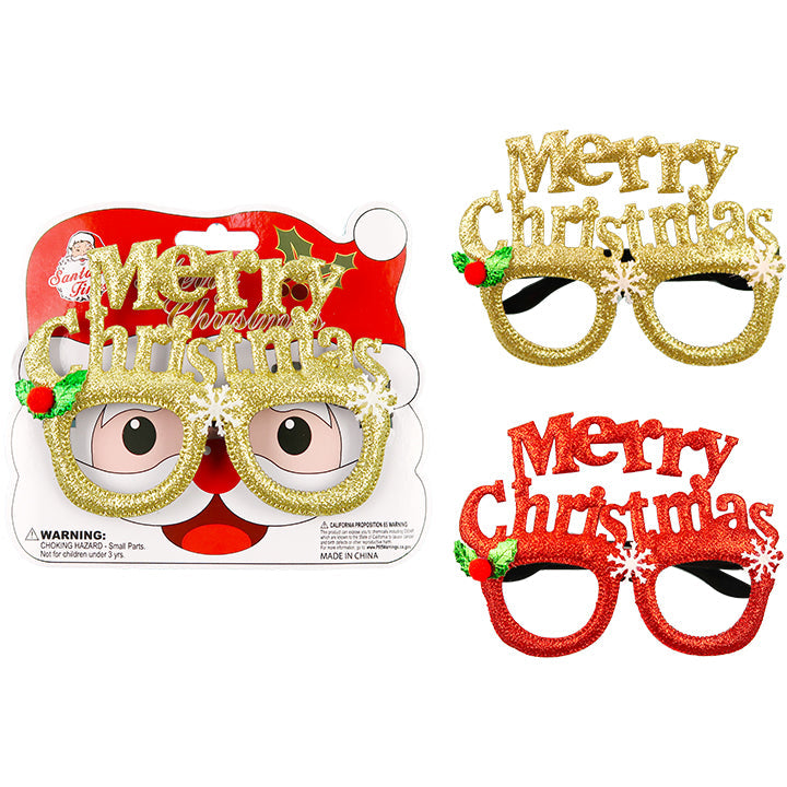 MERRY CHRISTMAS GLASSES LTGOLD/RED