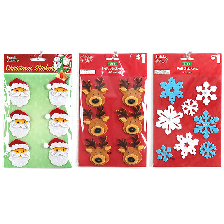 FELT STICKERS SANTA REINDEER SNOW 3ASTD