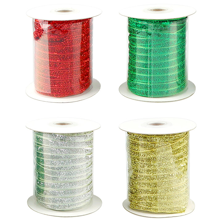 XMAS RIBBON 10YRD X 10MM 4ASTD