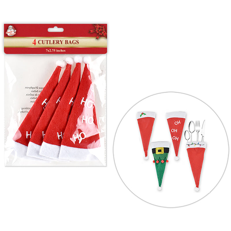 SANTA HAT CUTLERY BAGS 4PK 7"X2.75" 4ASTD