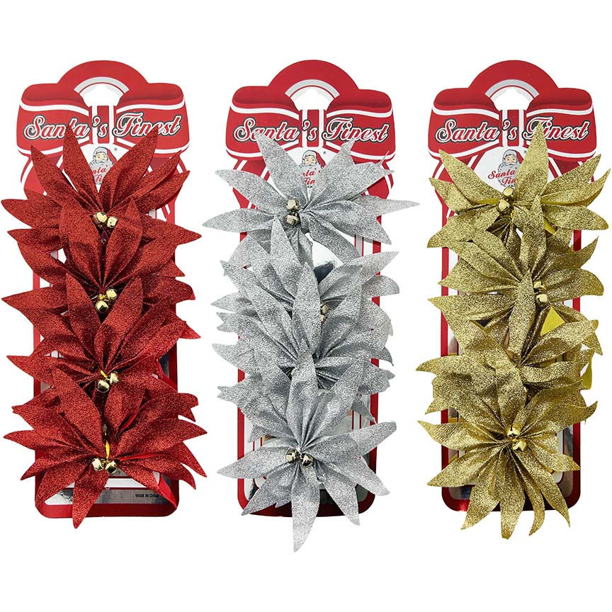 POINSETTIA BOWS 4PK 5IN 3ASTD