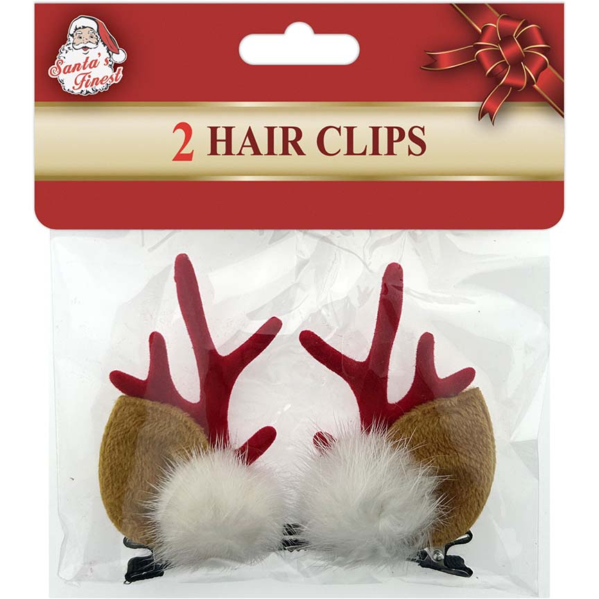 ANTLER POM POM HAIR CLIPS 2PK