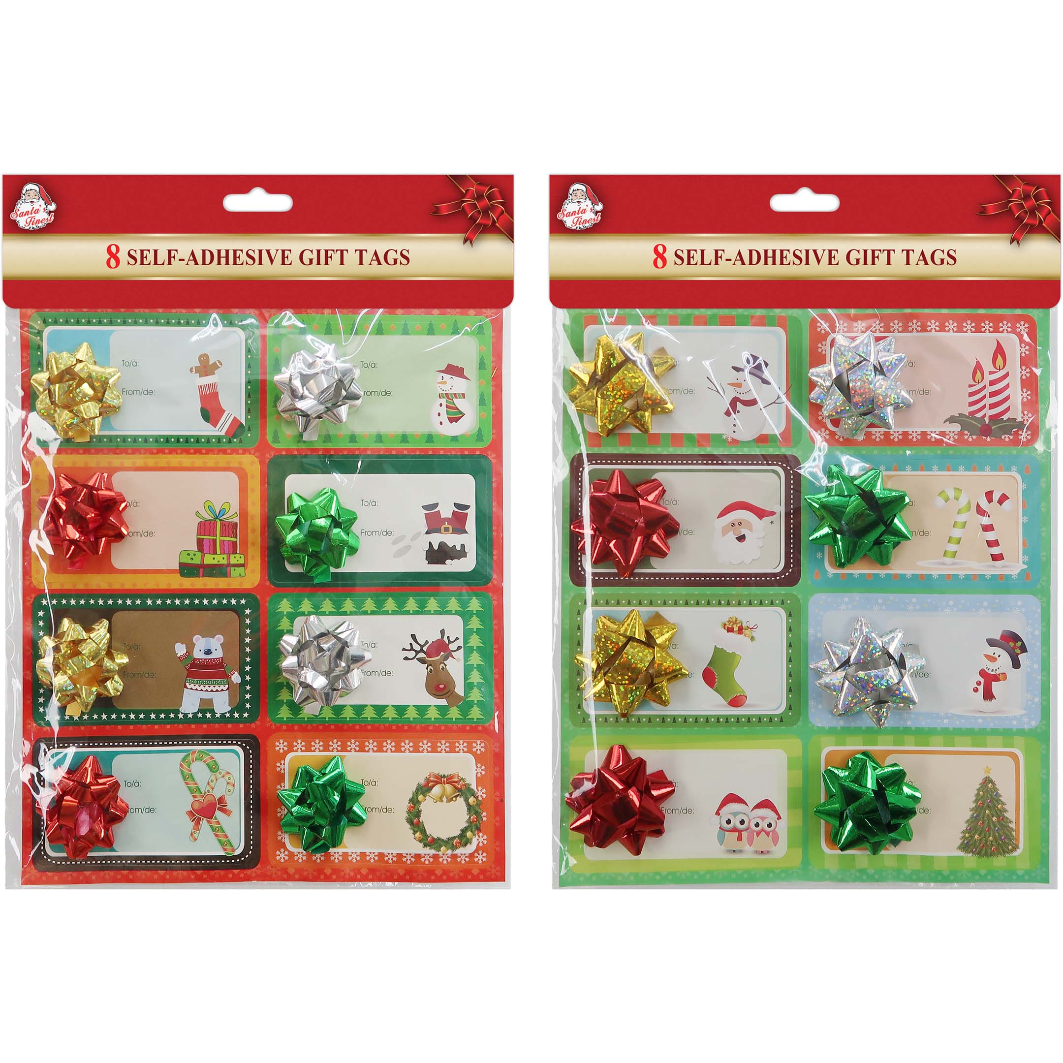 GIFT TAG 8PK SELF ADHESIVE W/BOWS 2ASTD