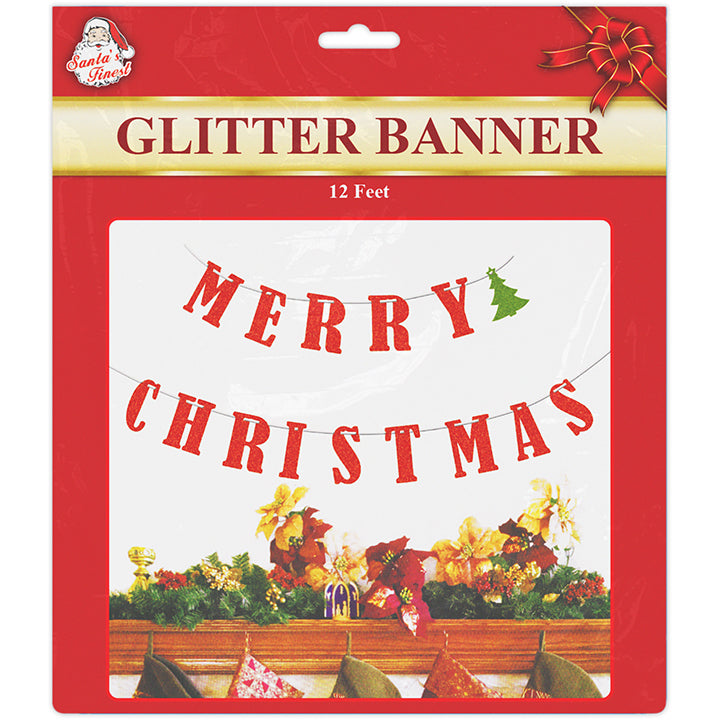 MERRY CHRISTMAS BANNER 12FT GLITTER