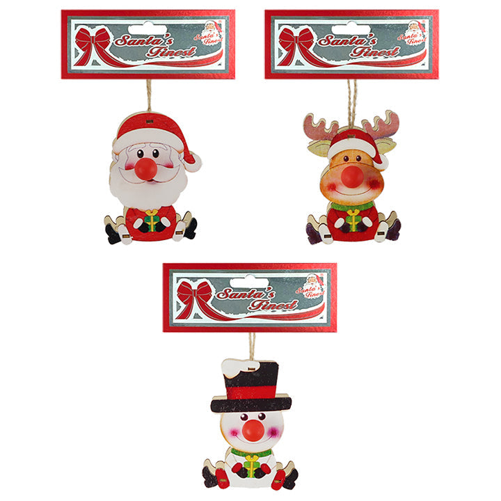 WOODEN ORNM W/LIGHT-UP NOSE 7X10CM