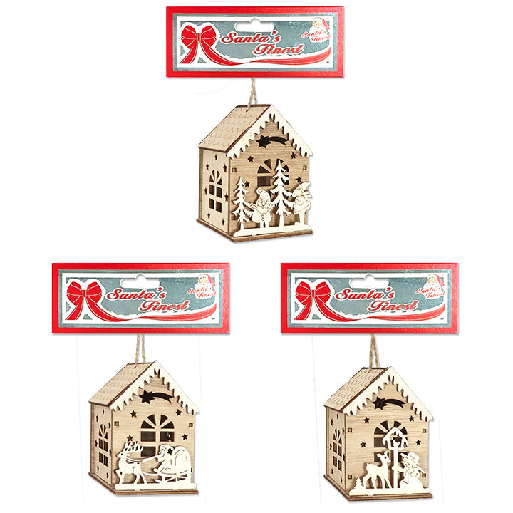 WOODEN HOUSE 3ASTD 6X7X9CM LIGHT UP