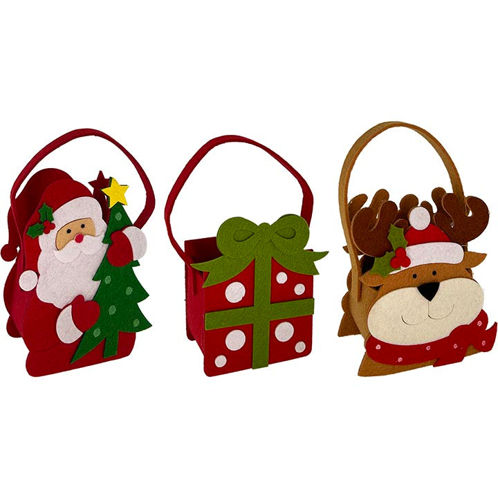 FELT BAG REINDEER/GIFTBOX/SANTA 3 ASTD