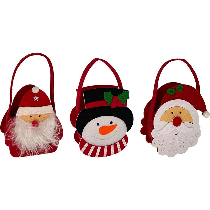FELT BAG SANTAS/SNOWMAN 3 ASSORTED