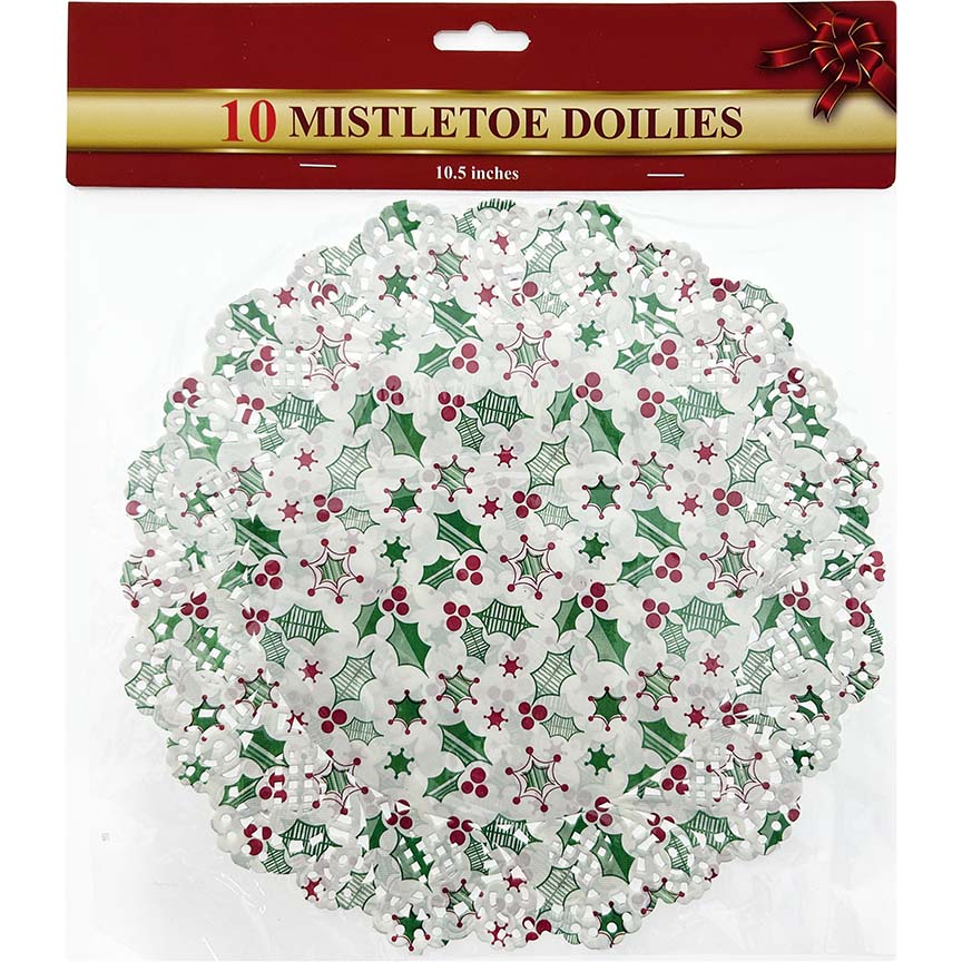 MISTLETOE DOILIES 10CT 10.5" PRINTED