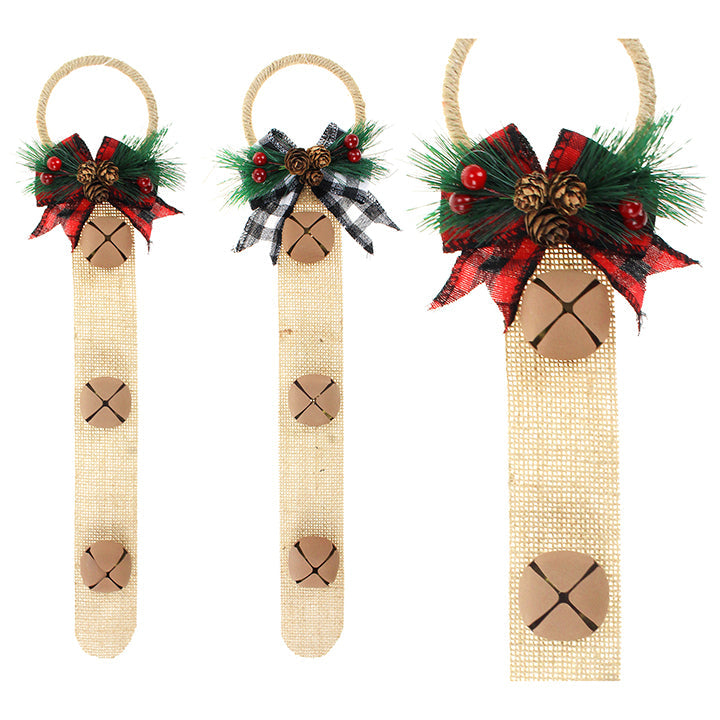 JINGLE BELL DOOR KNOB HANGER 17.5" BURLAP