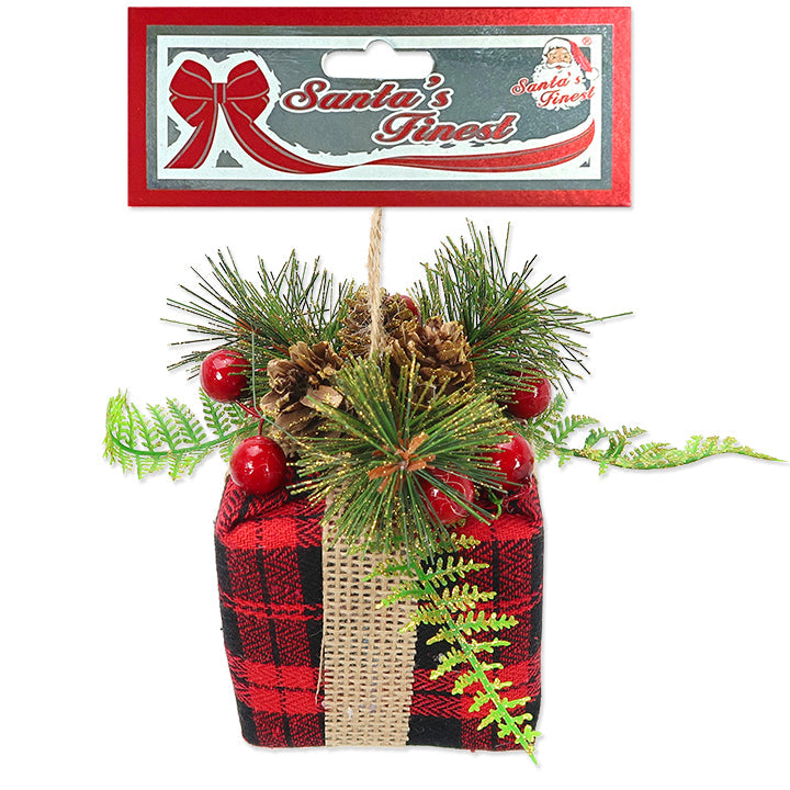 PLAID PRESENT ORNAMENT 3" 2ASTD