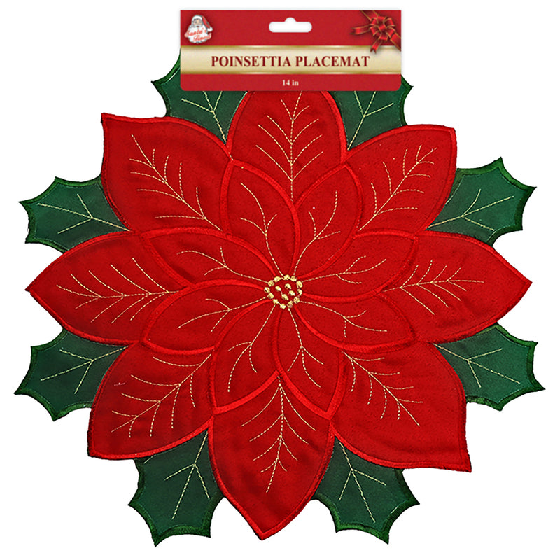 PLACEMAT 14.5" POINSETTIA EMBROIDERED