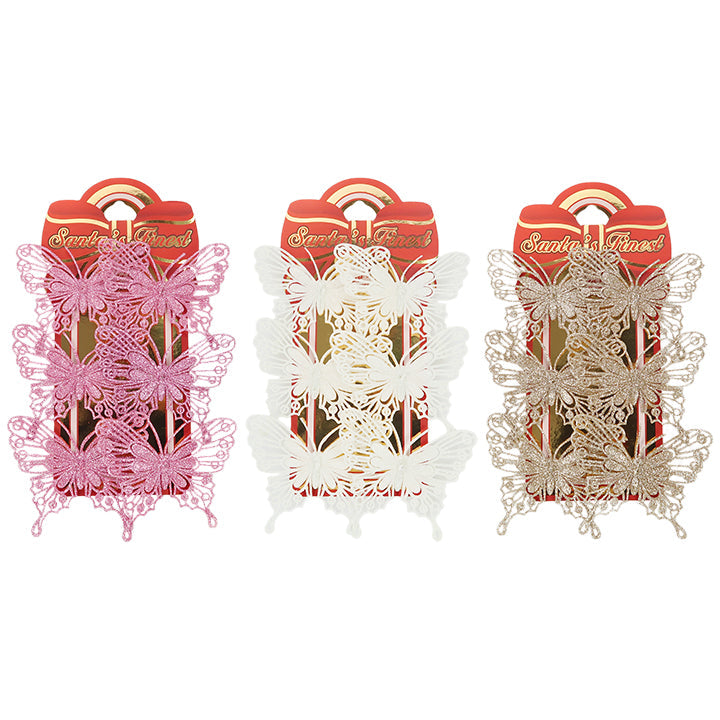 BUTTERFLY WIDE GLITTER 10CM 6PC BLUSH