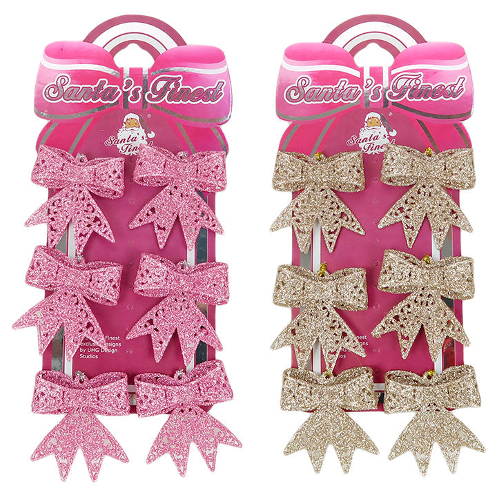 BOW RIBBON GLITTER 5.5*6CM 6PC BLUSH