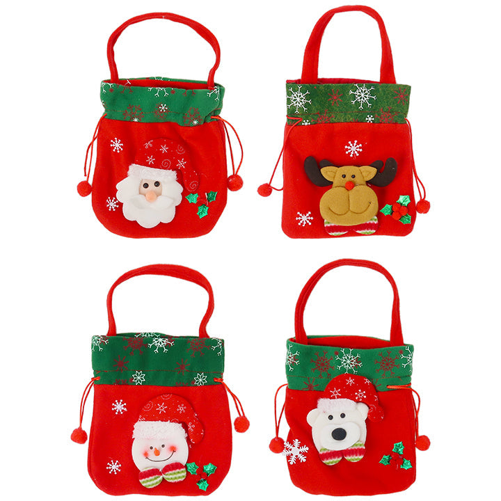 CHRISTMAS DRAWSTRING BAG RED 22*17CM 4ASTD