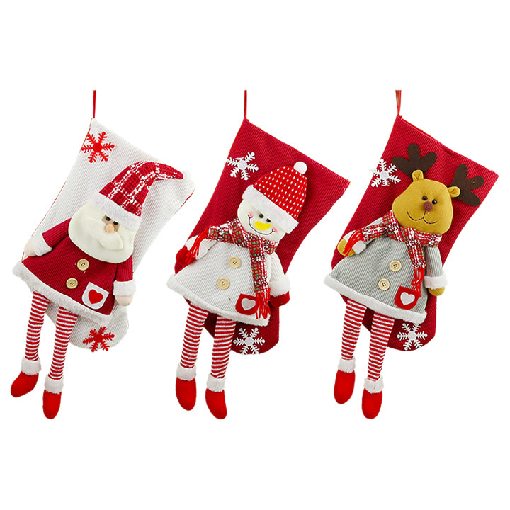 CHRISTMAS STOCKING HANGING FEET 58*30CM 3ASTD