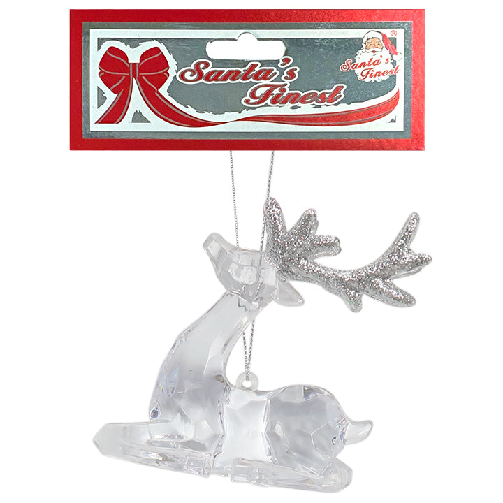 REINDEER SITTING ORNAMENT CLEAR SILVER 1PC