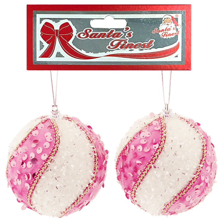 BALL SEQUINS SWIRL WHITE PINK 8CM 2PC