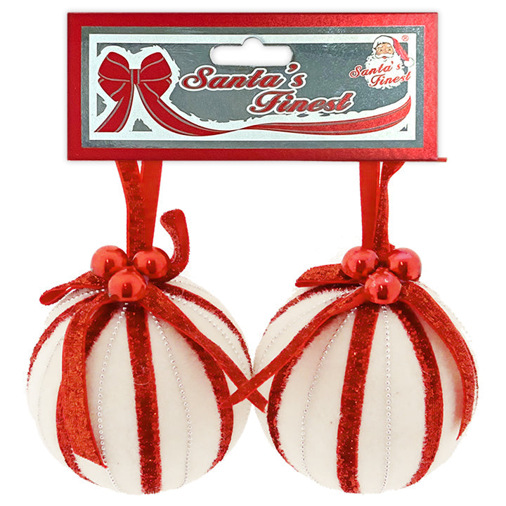 BALL W/ RED GLITTER RIBBON 8CM 2PC